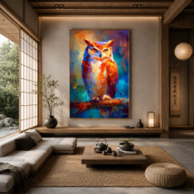 Pintura Colorida de Coruja Impressionista da Vida