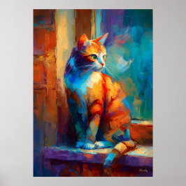 Poster Pintura Colorida de Gato Impressionista Animal