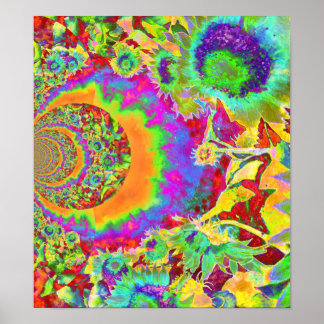 Póster Pintura colorida de girassol com diversão retrorre