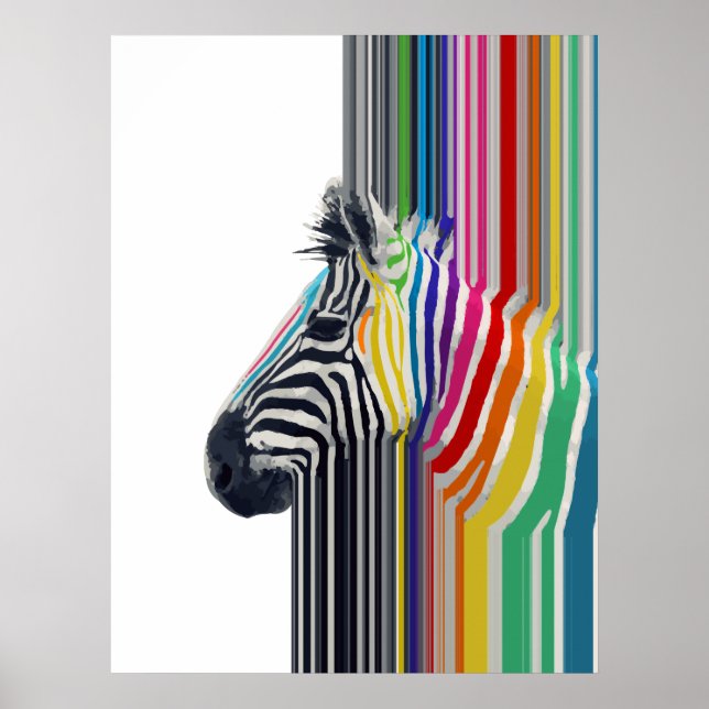Póster Pintura Colorida de Stripes Zebra Vibrantes (Frente)