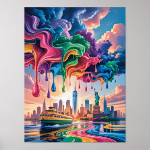 Poster Pintura Colorida Pingando Sobre o Porto de Nova Yo
