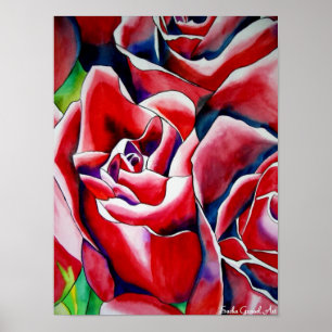 Póster Pintura cor-de-rosa da arte da aguarela dos rosas
