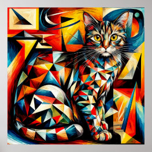 Poster Pintura Cubista Abstrata de Gato