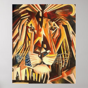 Poster Pintura Cubista Moderna do Leão Head