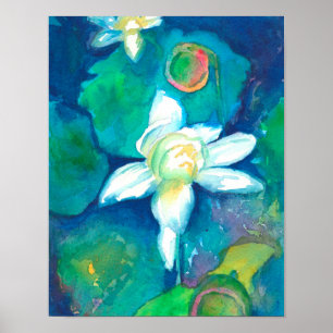 Póster Pintura da aguarela das flores de Lotus