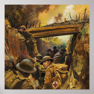 Póster Pintura da batalha nas trincheiras da guerra