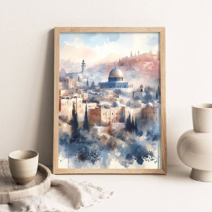 Poster Pintura da Beleza de Jerusalém, Aquarela Cristã