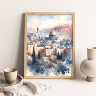 Poster Pintura da Beleza de Jerusalém, Aquarela Cristã