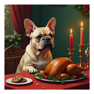Póster Pintura da Ceia de Natal do Bulldog Francês