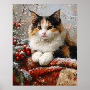 Poster Pintura da Cena de Inverno Calico Cat