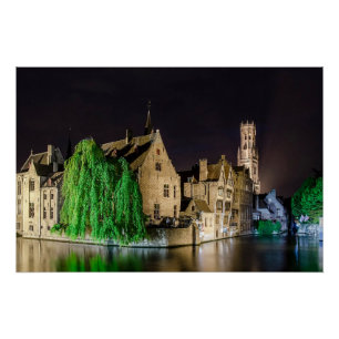 Póster Pintura da cidade antiga de Bruges e da torre de B