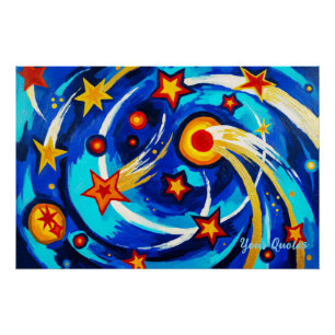 Póster Pintura da Galáxia Azul Turquesa Abstrata Espaço C