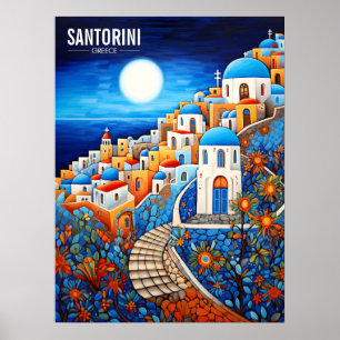 Poster Pintura da Ilha Santorini Viagem de Grécia Art