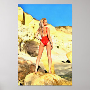 Poster Pintura da menina 4 do Pin-acima da praia