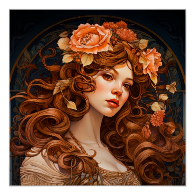 Póster Pintura da Mulher de Art Nouveau (Frente)