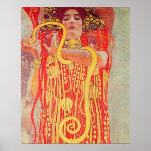 Póster Pintura da Mulher Vermelha com Cobra de Ouro de Gu