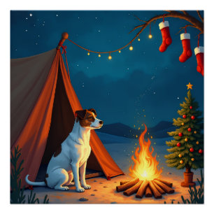 Póster Pintura da Noite de Camping de Natal do Jack Russe