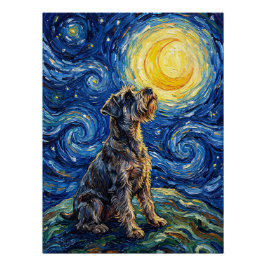 Póster Pintura da Noite Estrelada com Schnauzer