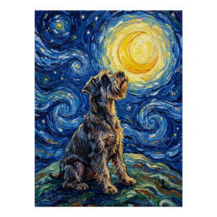 Póster Pintura da Noite Estrelada com Schnauzer