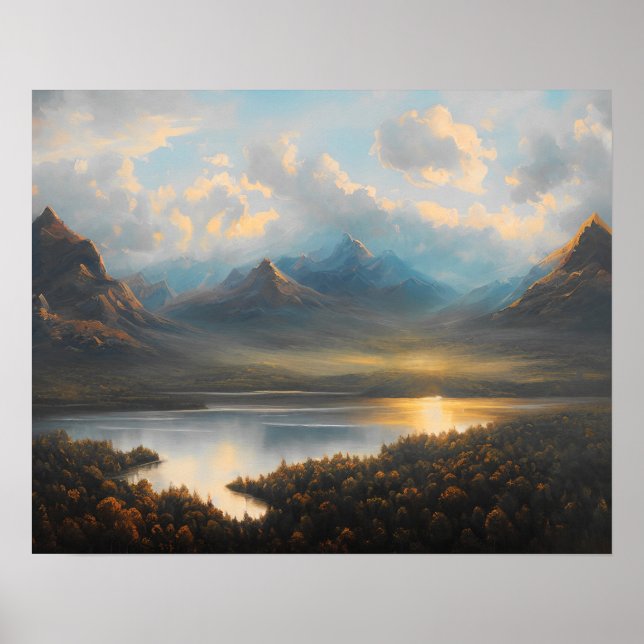 Poster Pintura da paisagem do lago de montanha - arte pai (Frente)