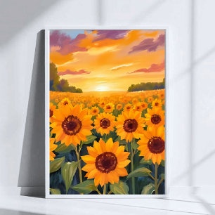 Poster Pintura da Paisagem do Pôr do Sol no Campo de Gira