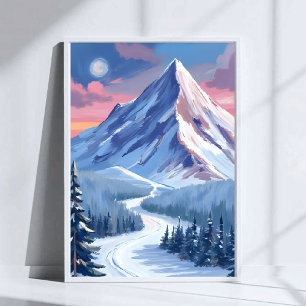 Poster Pintura da paisagem natural de inverno da montanha