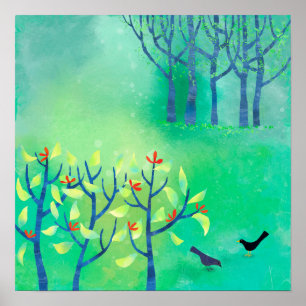 Poster Pintura da Paisagem Verde Moderna de abril