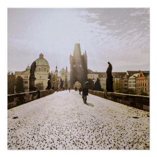 Póster Pintura da ponte de Charles em Praga no nascer do