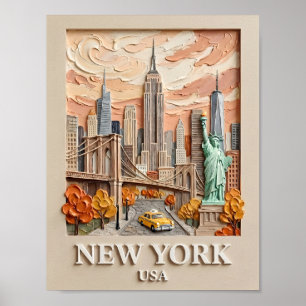 Poster Pintura da Silhueta Texturizada em 3D da Cidade de