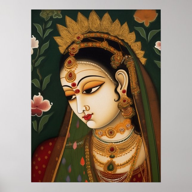Poster Pintura da Vintage Indian Woman Retrait Pichwai (Frente)