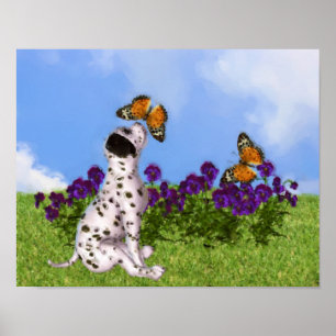 Poster Pintura Dalmácia Puppy Butterflies Pintura Fotográ