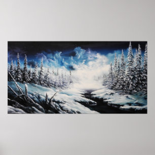 Póster Pintura das canvas da cena da neve da lua do