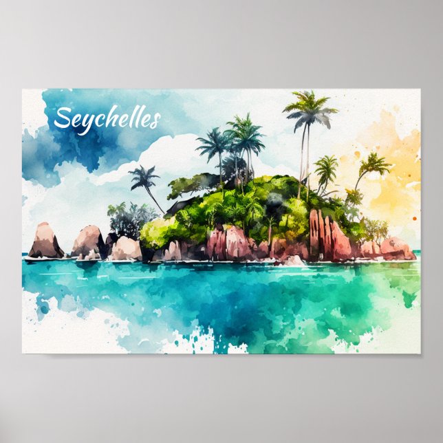 Poster Pintura das Ilhas Seychelles Tropicais (Frente)