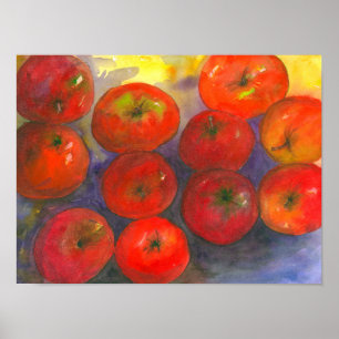 Póster Pintura das maçãs da aguarela