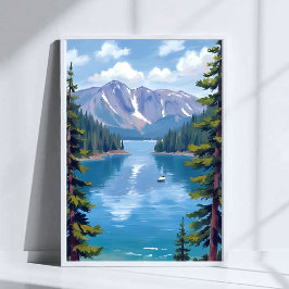Poster Pintura das Montanhas do Lago Tahoe