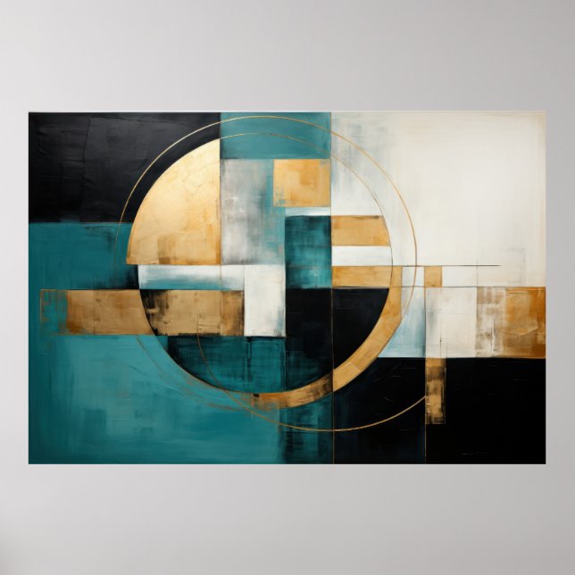 Poster pintura de abstrato a preto e turquesa (Frente)