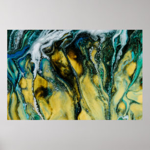 Poster Pintura de abstrato amarelo, branco e azul