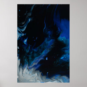 Poster Pintura de abstrato branco e azul