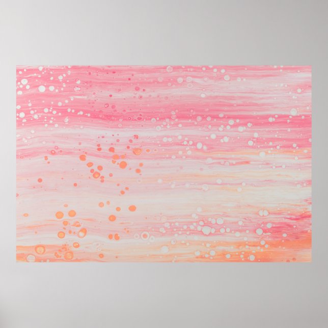 Poster Pintura de abstrato branco e rosa (Frente)