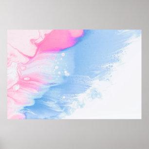 Poster Pintura de abstrato cor branca e rosa azul