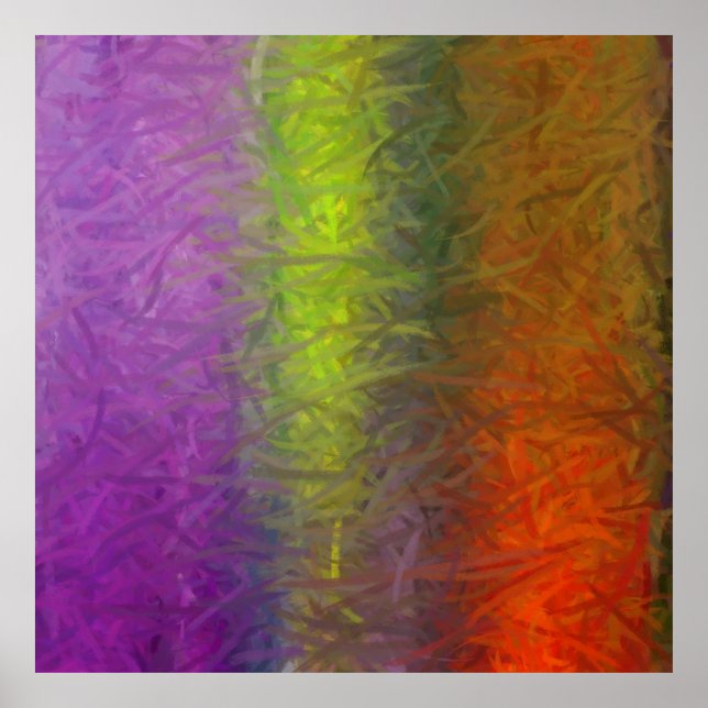 Póster Pintura de Abstrato de Laranja Verde Roxo 2 (Frente)