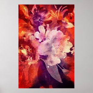 Poster Pintura de Abstrato Floral Artística Burgundy