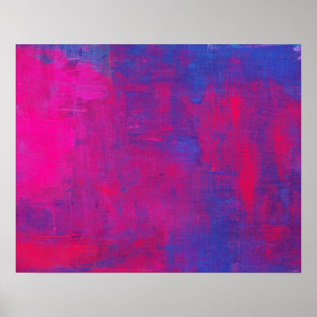 Póster Pintura de Abstrato magenta e azul (Frente)