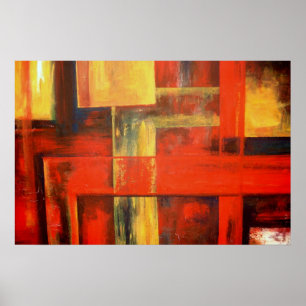 Póster Pintura de Abstrato Moderno Amarelo Vermelho
