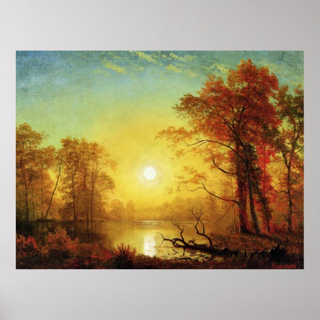 Poster Pintura de Albert Bierstadt, Sunrise (Frente)