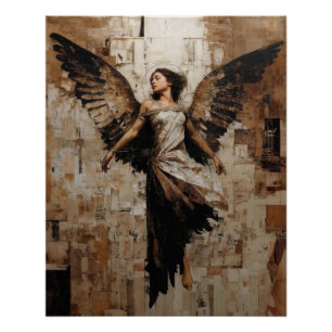 Póster Pintura de Anjo Alado Etéreo em Tons Terrosos