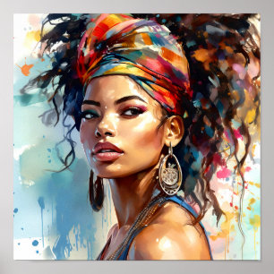 Poster Pintura de Aquarela Afro-Americana