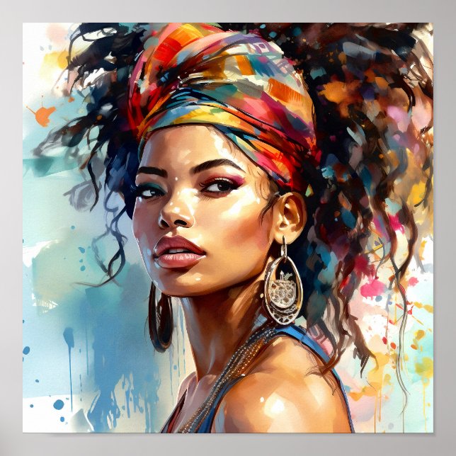 Poster Pintura de Aquarela Afro-Americana (Frente)