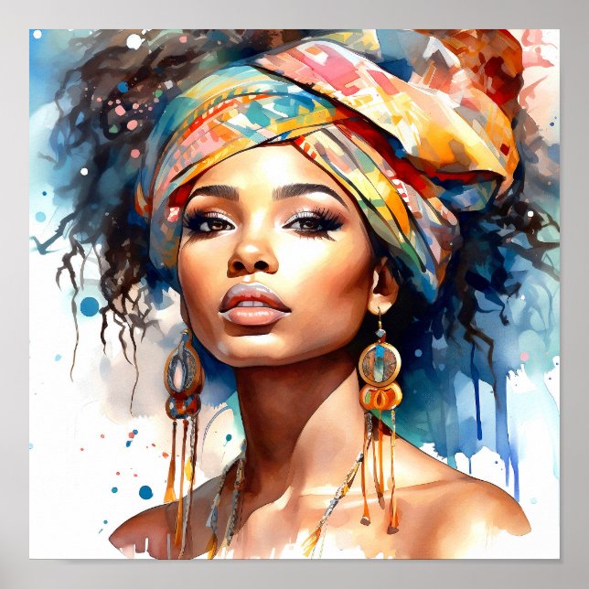 Poster Pintura de Aquarela Afro-Americana (Frente)