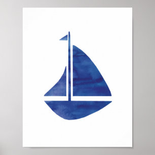 Poster Pintura de Aquarela Azul Náutica